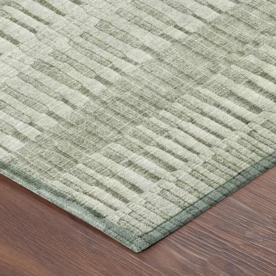 Sage And Green Striped Washable Indoor Outdoor Area Rug Photo 3