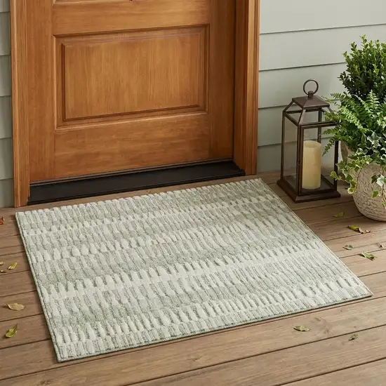 Sage And Green Striped Washable Indoor Outdoor Area Rug Photo 1