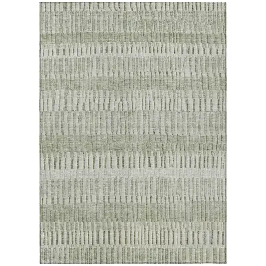 Sage And Green Striped Washable Indoor Outdoor Area Rug Photo 2