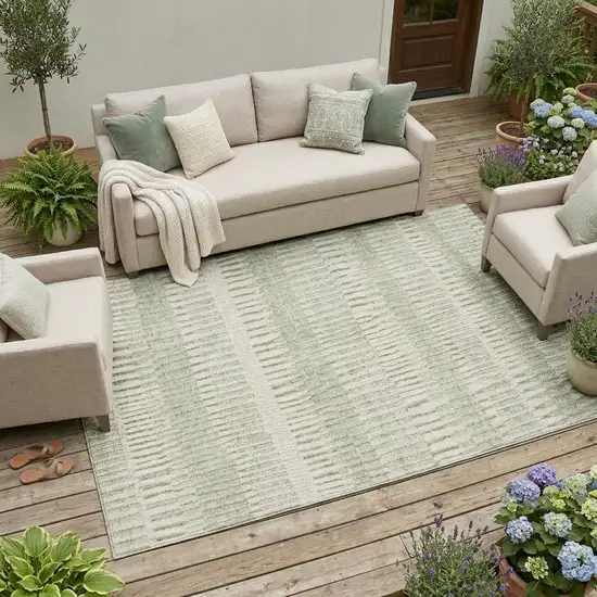 Sage And Green Striped Washable Indoor Outdoor Area Rug Photo 1