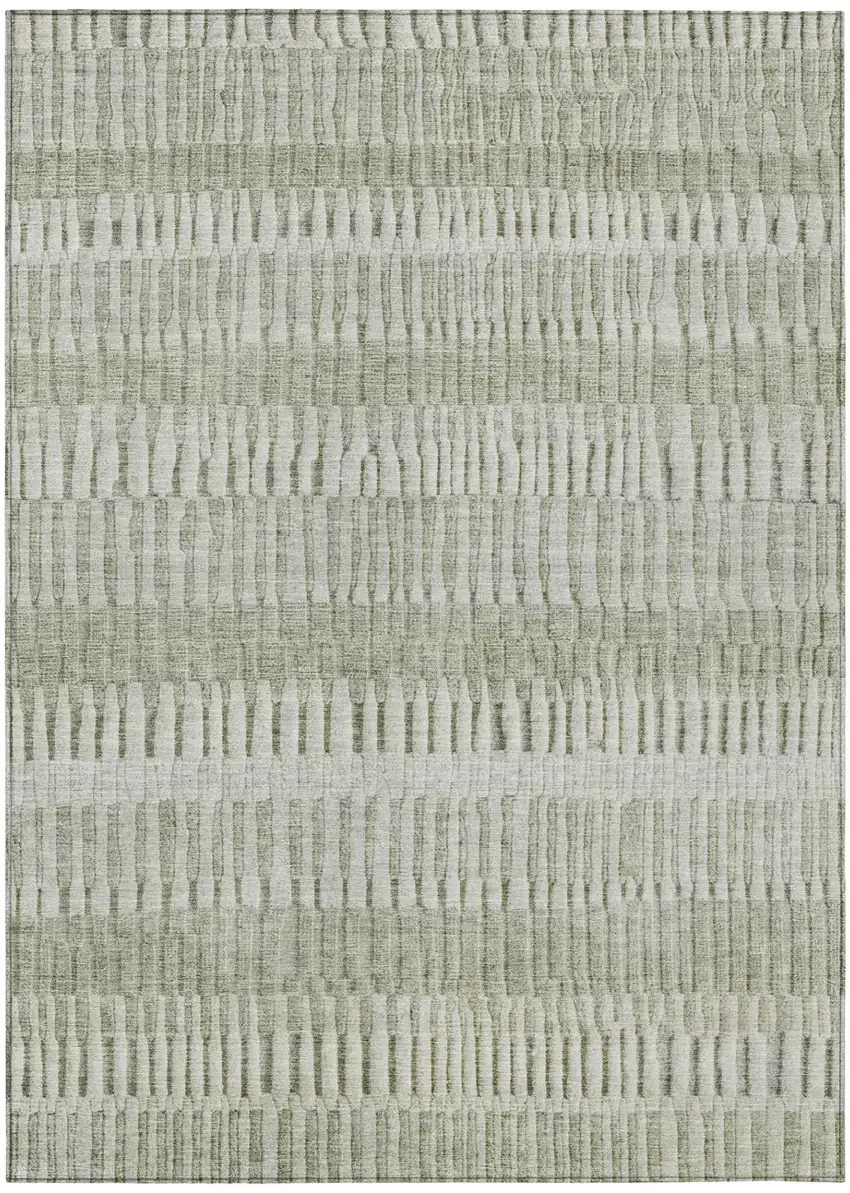 Sage And Green Striped Washable Indoor Outdoor Area Rug Photo 2