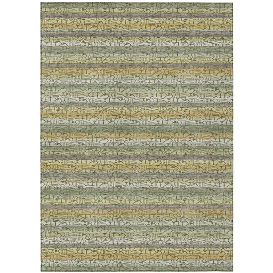 Sage And Green Striped Washable Indoor Outdoor Area Rug Photo 2