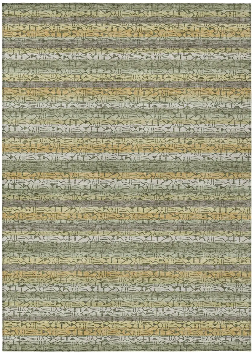 Sage And Green Striped Washable Indoor Outdoor Area Rug Photo 2