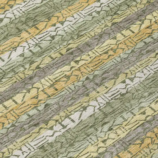Sage And Green Striped Washable Indoor Outdoor Area Rug Photo 4