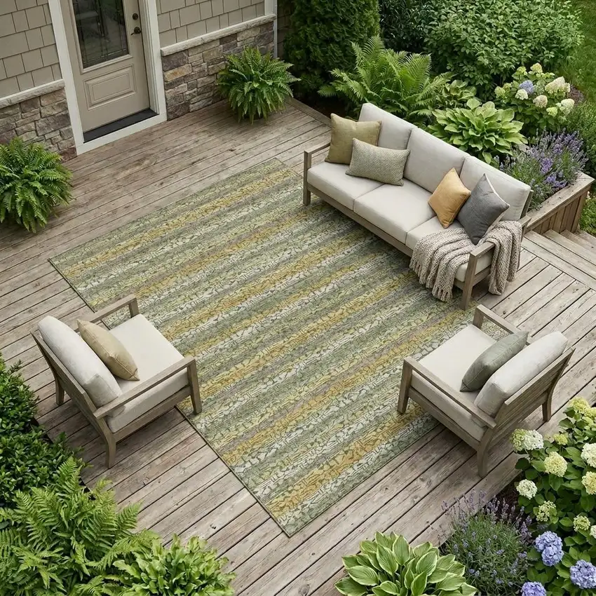 Sage And Green Striped Washable Indoor Outdoor Area Rug Photo 1