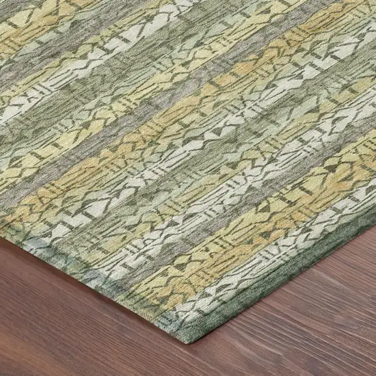 Sage And Green Striped Washable Indoor Outdoor Area Rug Photo 3