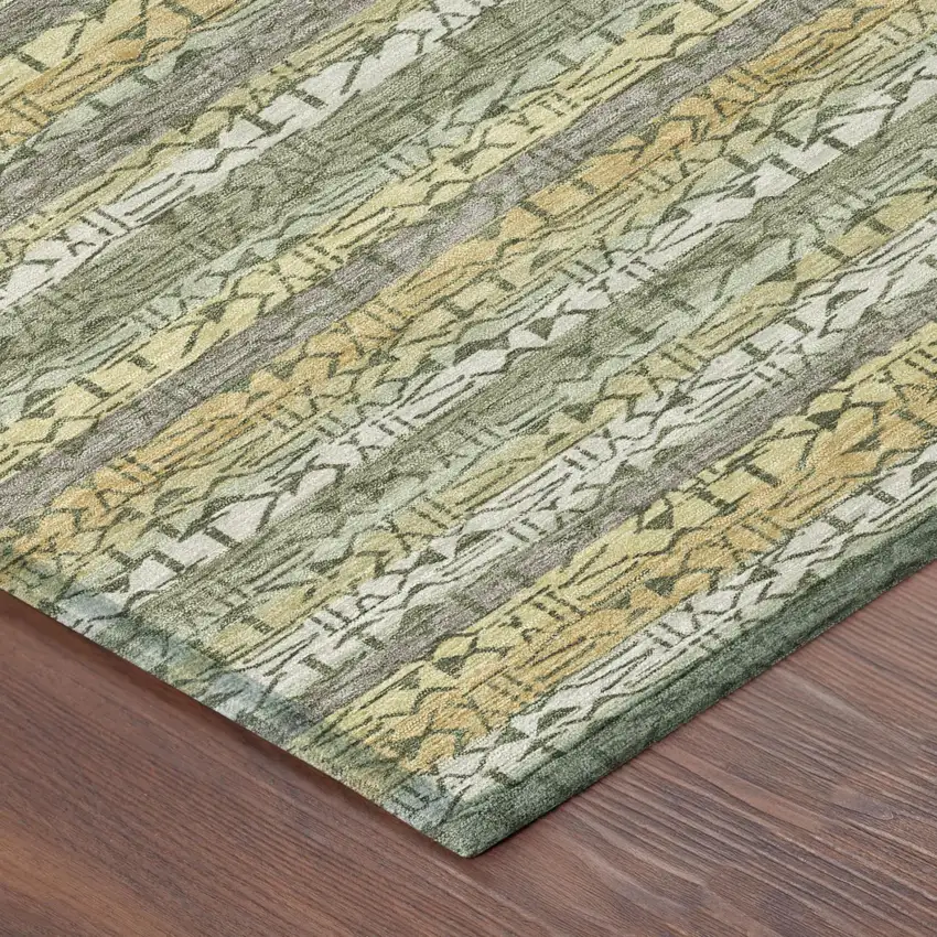 Sage And Green Striped Washable Indoor Outdoor Area Rug Photo 3