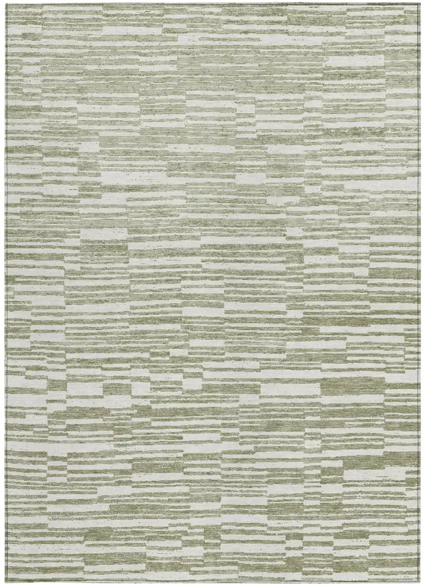 Sage And Green Striped Washable Indoor Outdoor Area Rug Photo 3