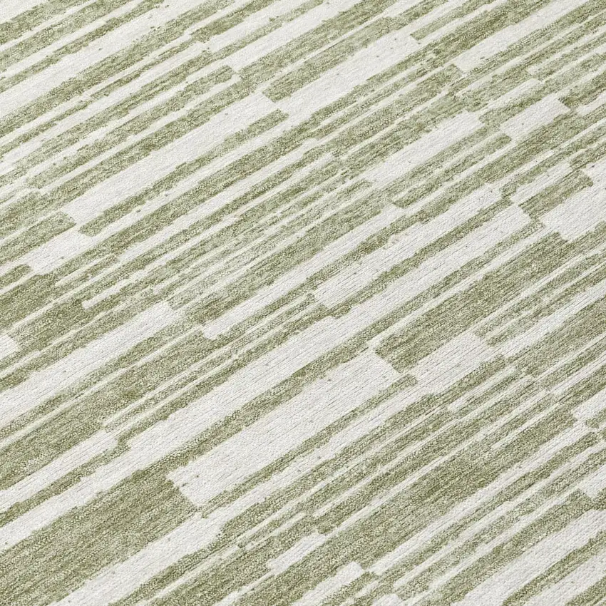 Sage And Green Striped Washable Indoor Outdoor Area Rug Photo 5
