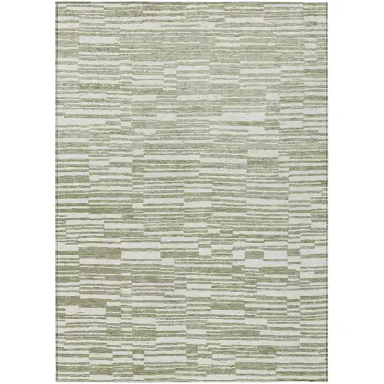 Sage And Green Striped Washable Indoor Outdoor Area Rug Photo 2