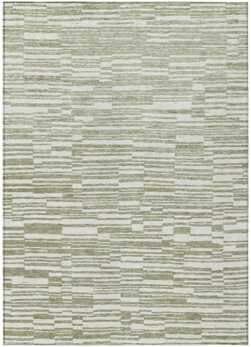 Sage And Green Striped Washable Indoor Outdoor Area Rug Photo 2
