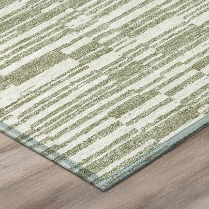 Sage And Green Striped Washable Indoor Outdoor Area Rug Photo 4