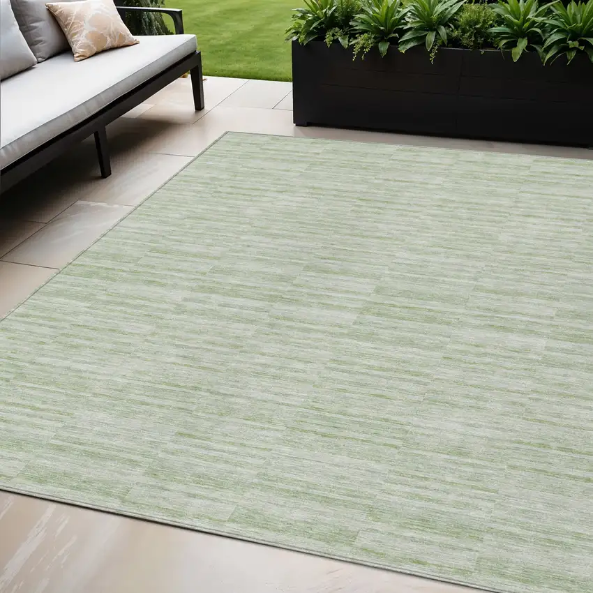 Sage And Green Striped Washable Indoor Outdoor Area Rug Photo 1