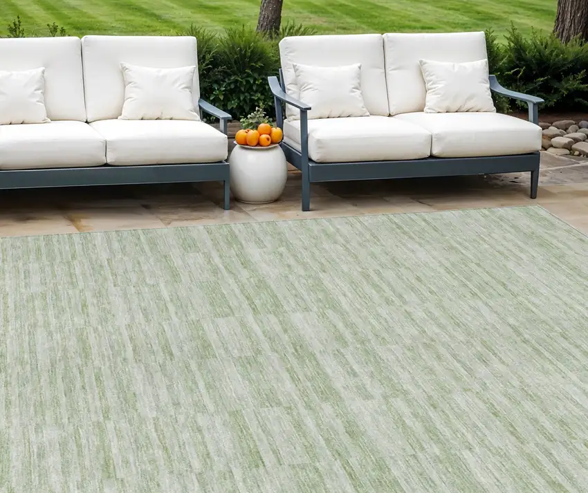 Sage And Green Striped Washable Indoor Outdoor Area Rug Photo 1