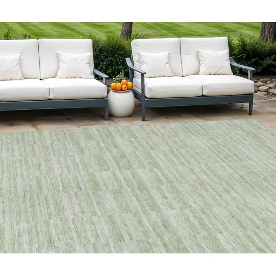 Sage And Green Striped Washable Indoor Outdoor Area Rug Photo 1