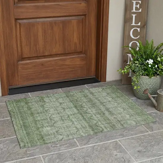 Sage And Green Tribal Washable Indoor Outdoor Area Rug Photo 1