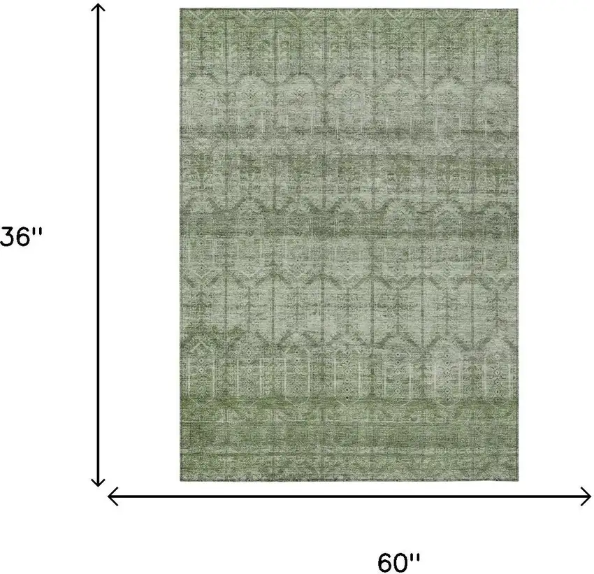 Sage And Green Tribal Washable Indoor Outdoor Area Rug Photo 7