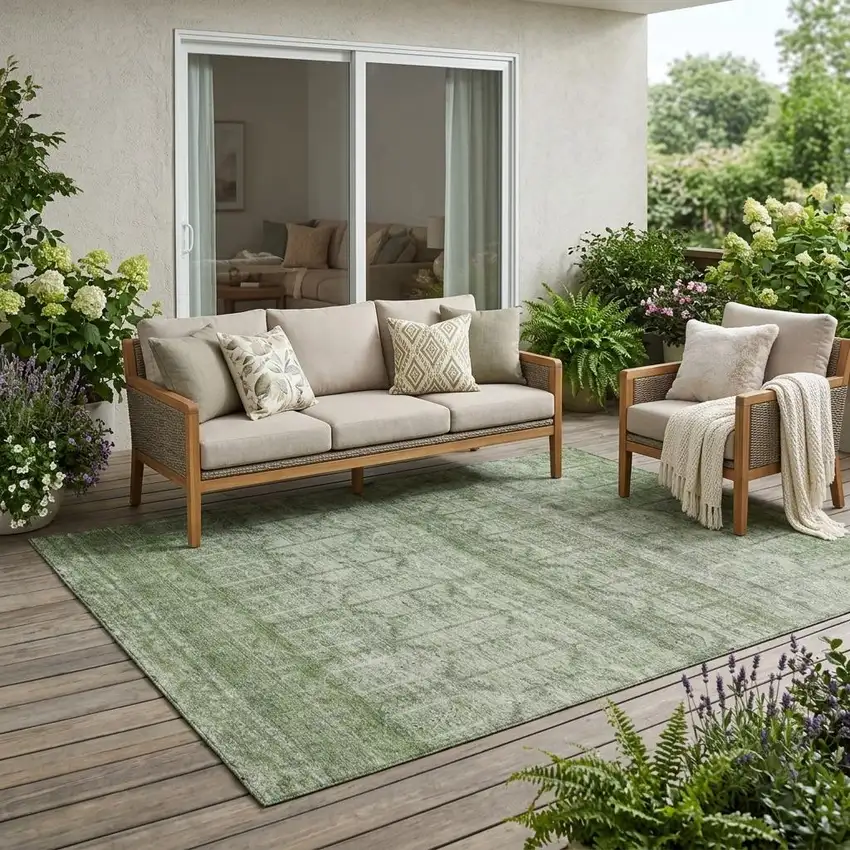 Sage And Green Tribal Washable Indoor Outdoor Area Rug Photo 1