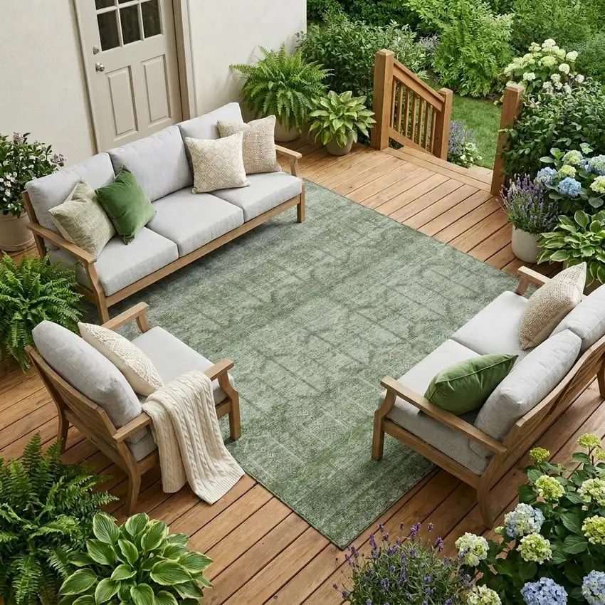 Sage And Green Tribal Washable Indoor Outdoor Area Rug Photo 1