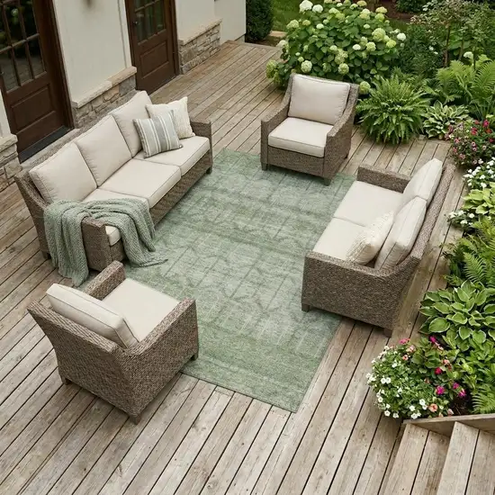 Sage And Green Tribal Washable Indoor Outdoor Area Rug Photo 1