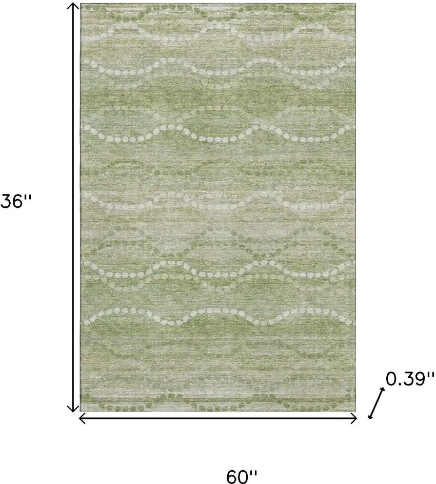 Sage And Ivory Abstract Geometric Washable Area Rug With UV Protection Photo 9