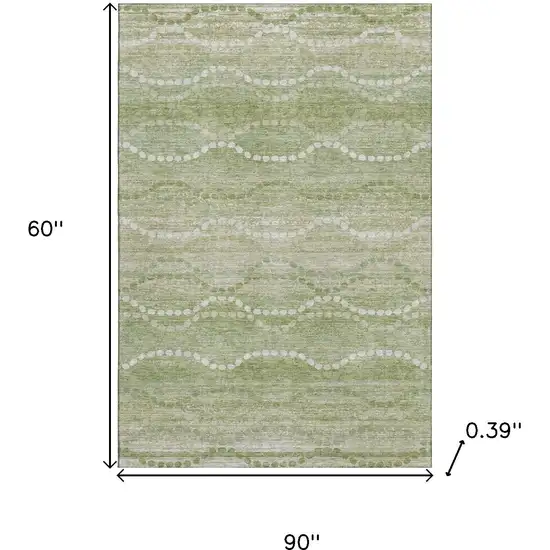 Sage And Ivory Abstract Geometric Washable Area Rug With UV Protection Photo 9
