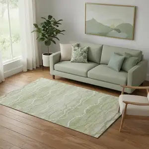 Photo of Sage And Ivory Abstract Geometric Washable Area Rug With UV Protection