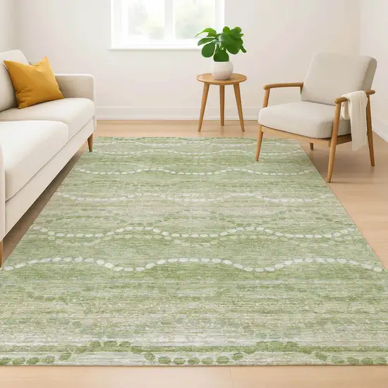 Sage And Ivory Abstract Geometric Washable Area Rug With UV Protection Photo 6