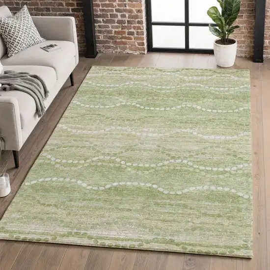 Sage And Ivory Abstract Geometric Washable Area Rug With UV Protection Photo 5