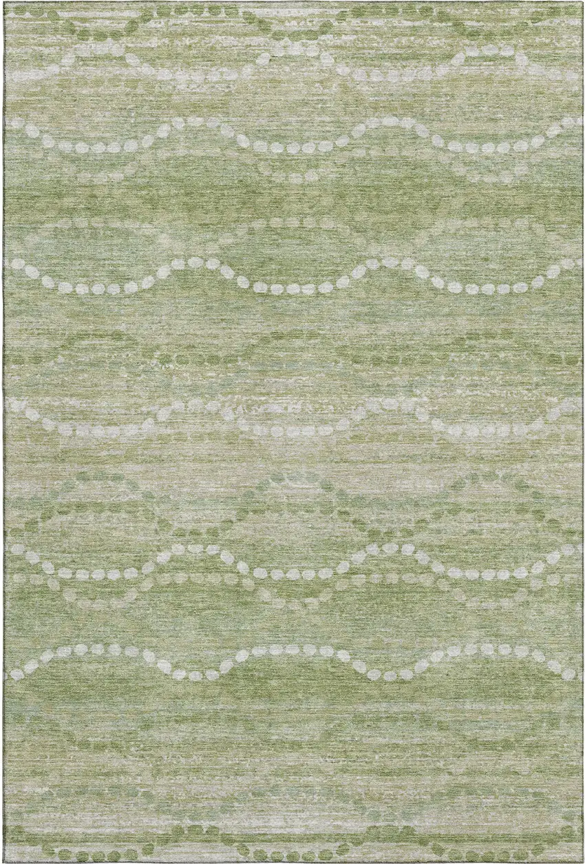 Sage And Ivory Abstract Geometric Washable Area Rug With UV Protection Photo 1