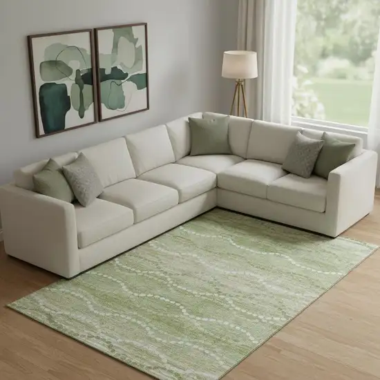 Sage And Ivory Abstract Geometric Washable Area Rug With UV Protection Photo 2
