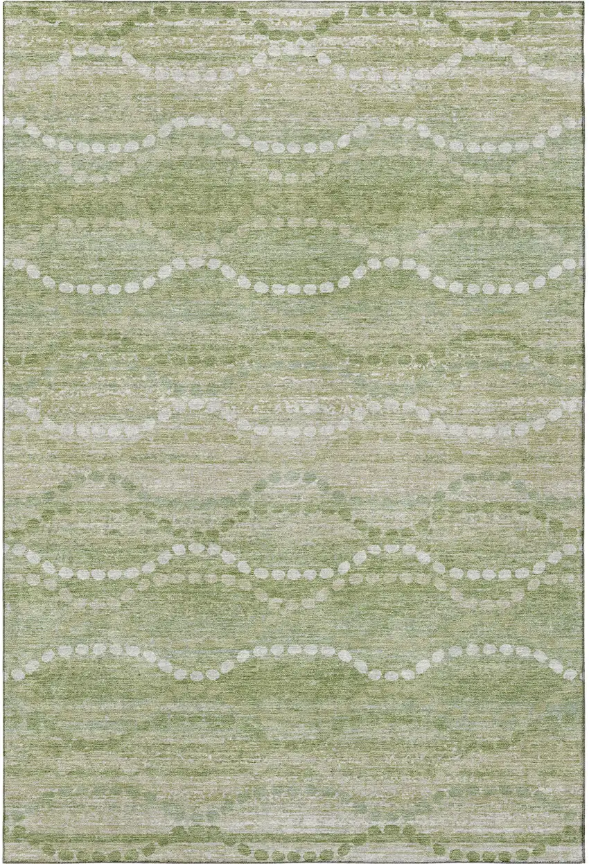 Sage And Ivory Abstract Geometric Washable Area Rug With UV Protection Photo 4