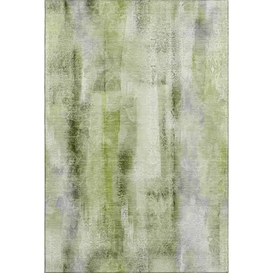 Sage And Ivory Abstract Washable Area Rug With UV Protection Photo 1