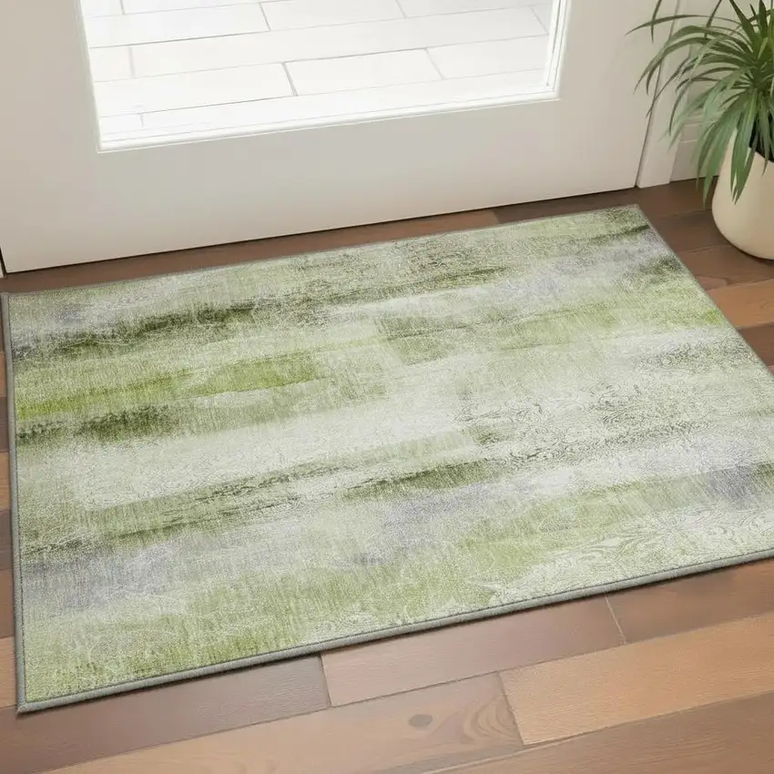 Sage And Ivory Abstract Washable Area Rug With UV Protection Photo 2