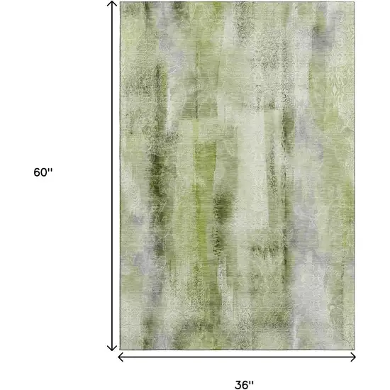 Sage And Ivory Abstract Washable Area Rug With UV Protection Photo 6