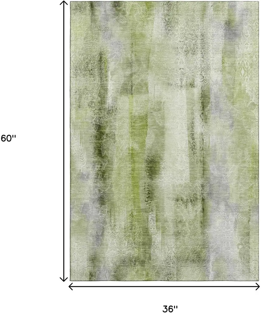 Sage And Ivory Abstract Washable Area Rug With UV Protection Photo 6