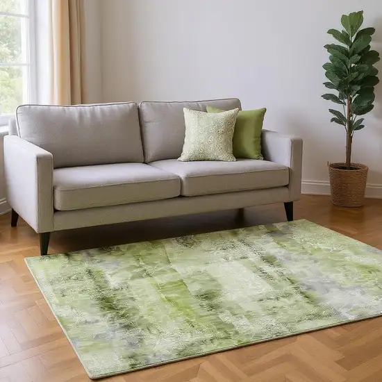Sage And Ivory Abstract Washable Area Rug With UV Protection Photo 2