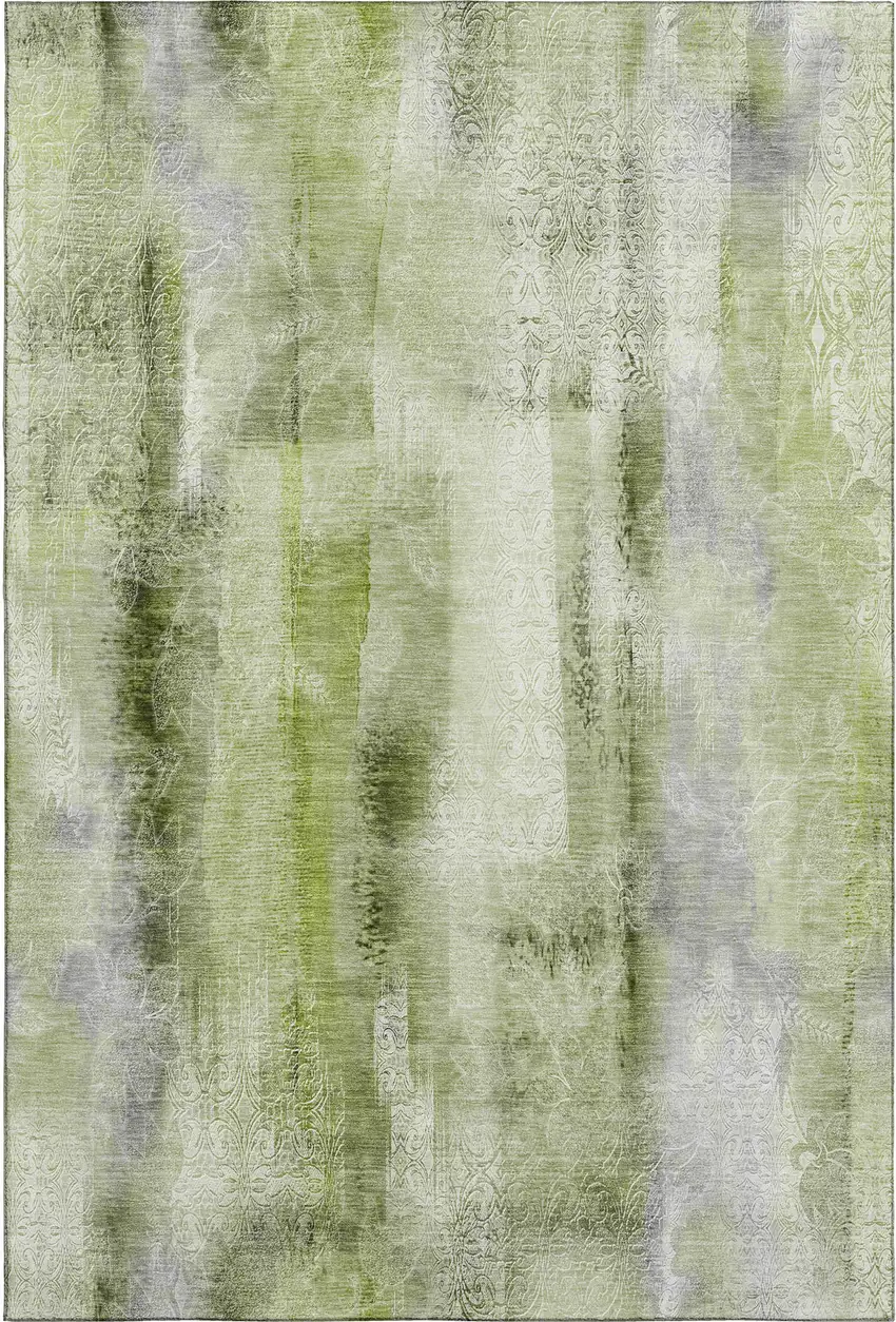 Sage And Ivory Abstract Washable Area Rug With UV Protection Photo 1
