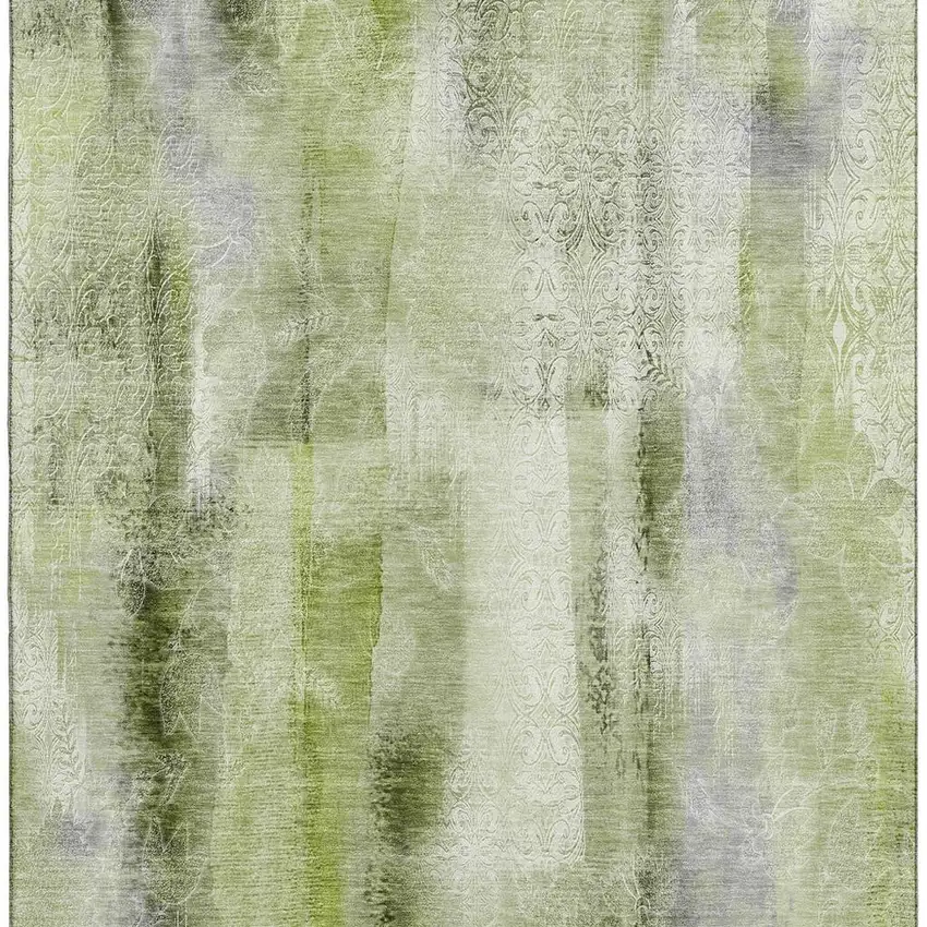 Sage And Ivory Abstract Washable Area Rug With UV Protection Photo 4