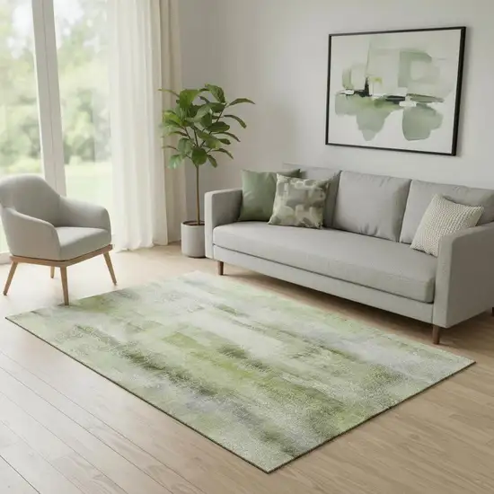 Sage And Ivory Abstract Washable Area Rug With UV Protection Photo 1