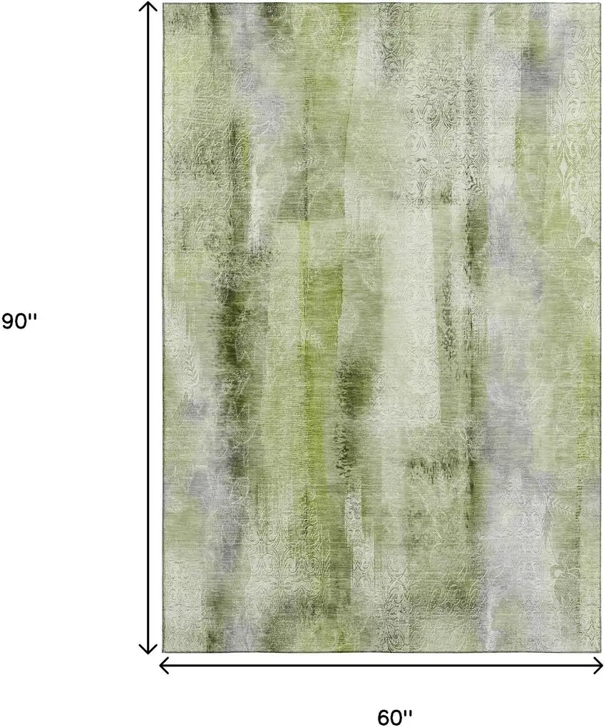 Sage And Ivory Abstract Washable Area Rug With UV Protection Photo 3