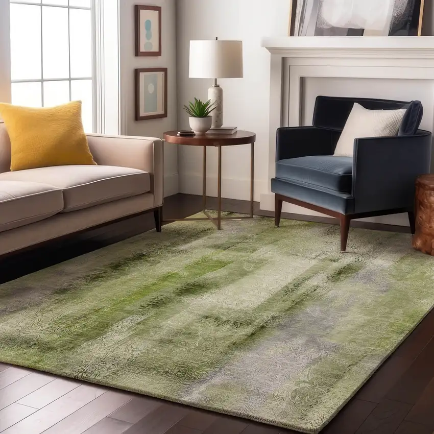 Sage And Ivory Abstract Washable Area Rug With UV Protection Photo 5