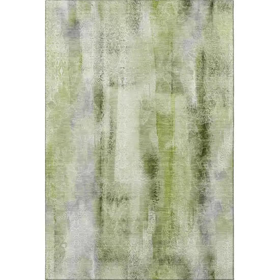 Sage And Ivory Abstract Washable Area Rug With UV Protection Photo 4
