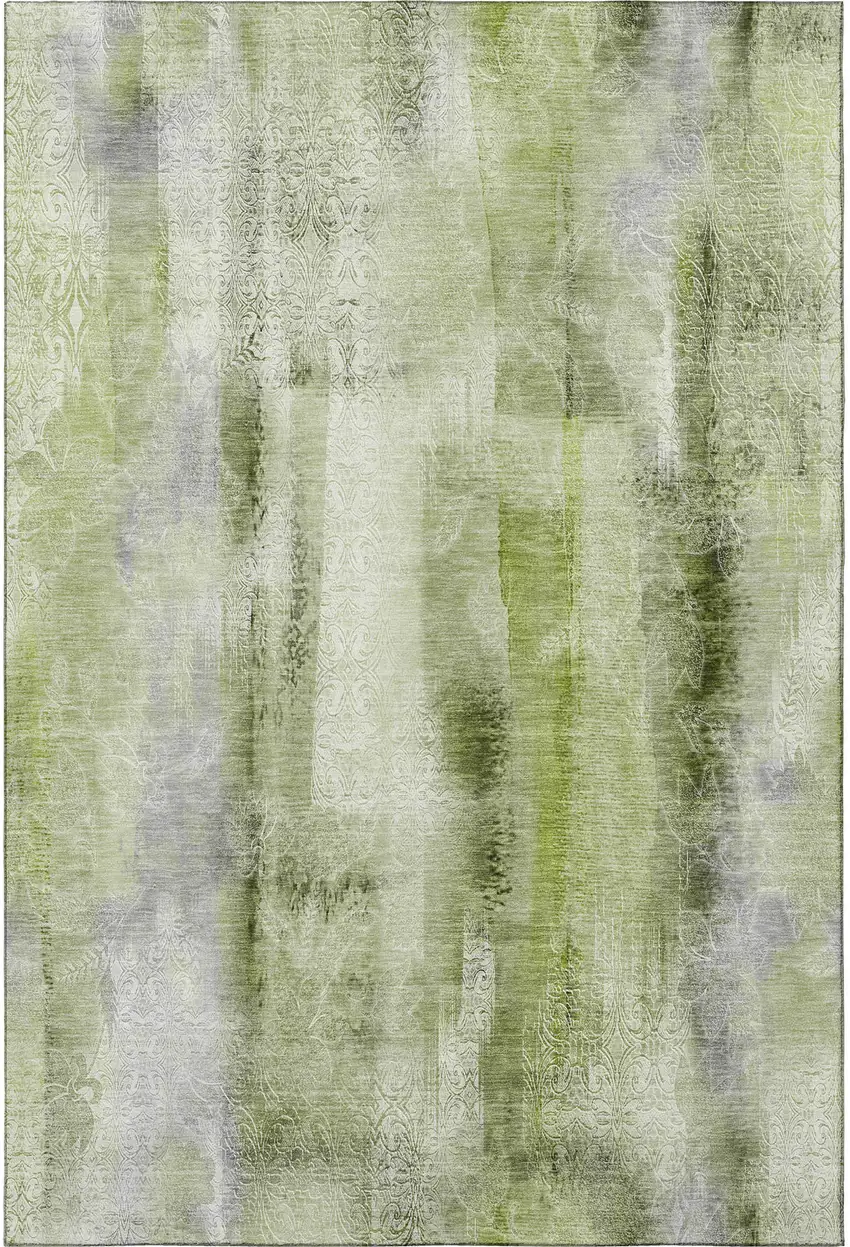 Sage And Ivory Abstract Washable Area Rug With UV Protection Photo 4