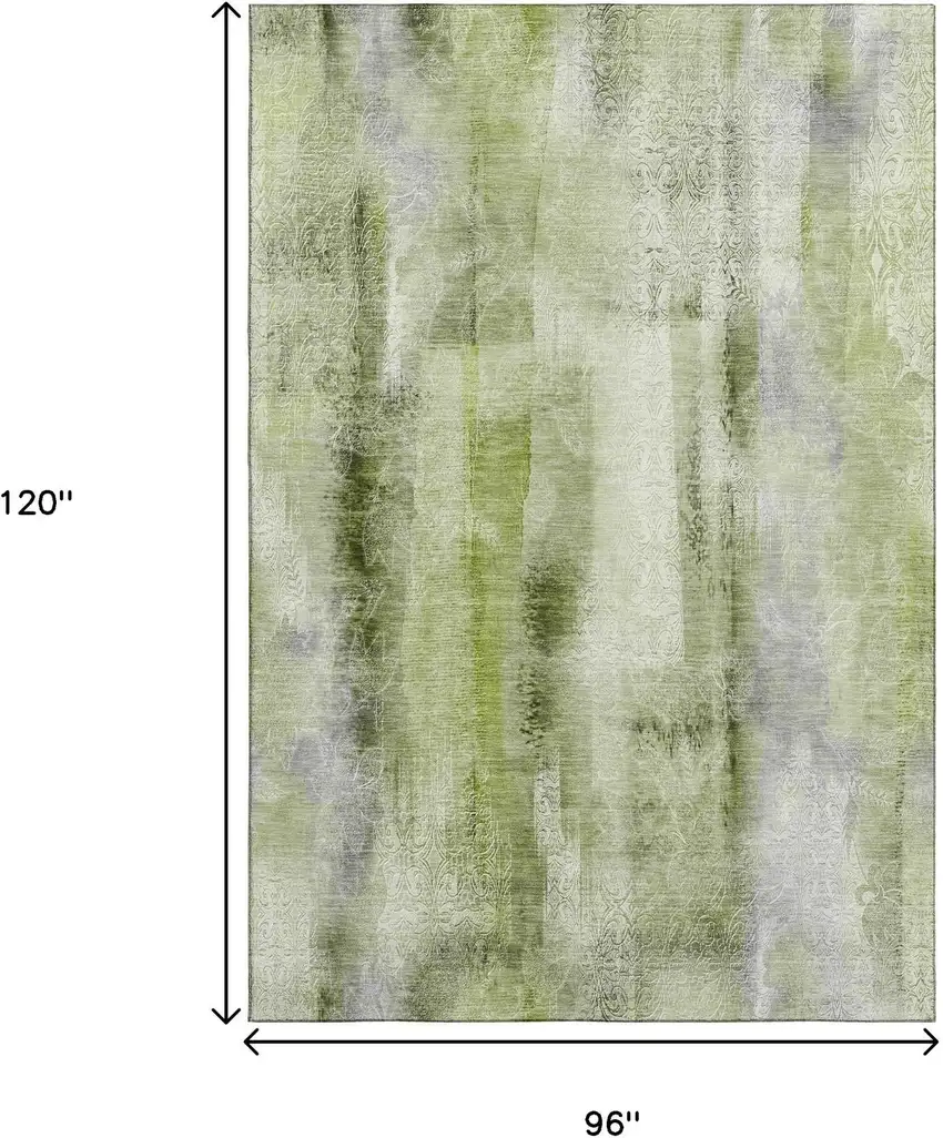 Sage And Ivory Abstract Washable Area Rug With UV Protection Photo 3
