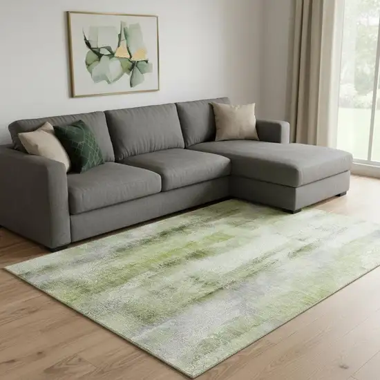 Sage And Ivory Abstract Washable Area Rug With UV Protection Photo 1