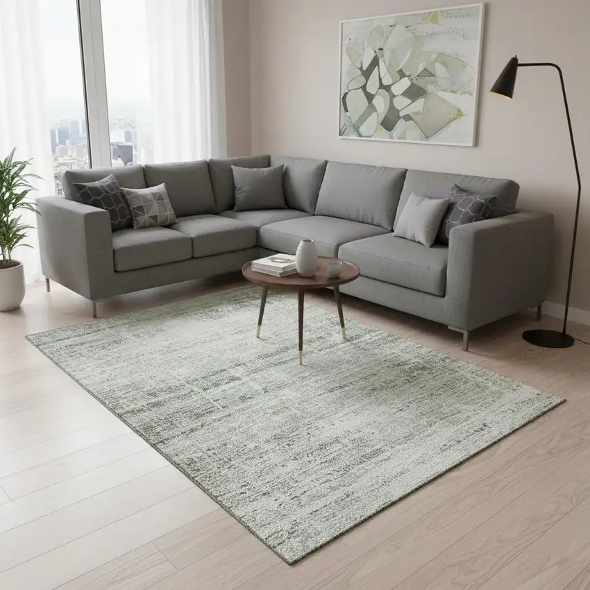 Sage And Ivory Abstract Washable Area Rug With UV Protection Photo 2