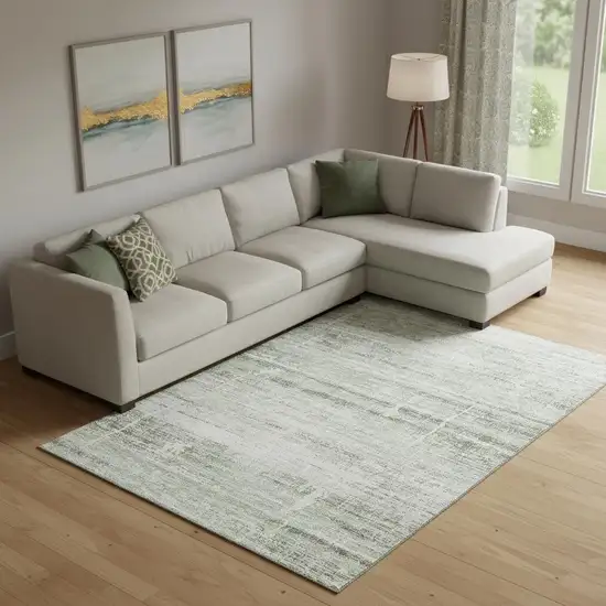 Sage And Ivory Abstract Washable Area Rug With UV Protection Photo 1