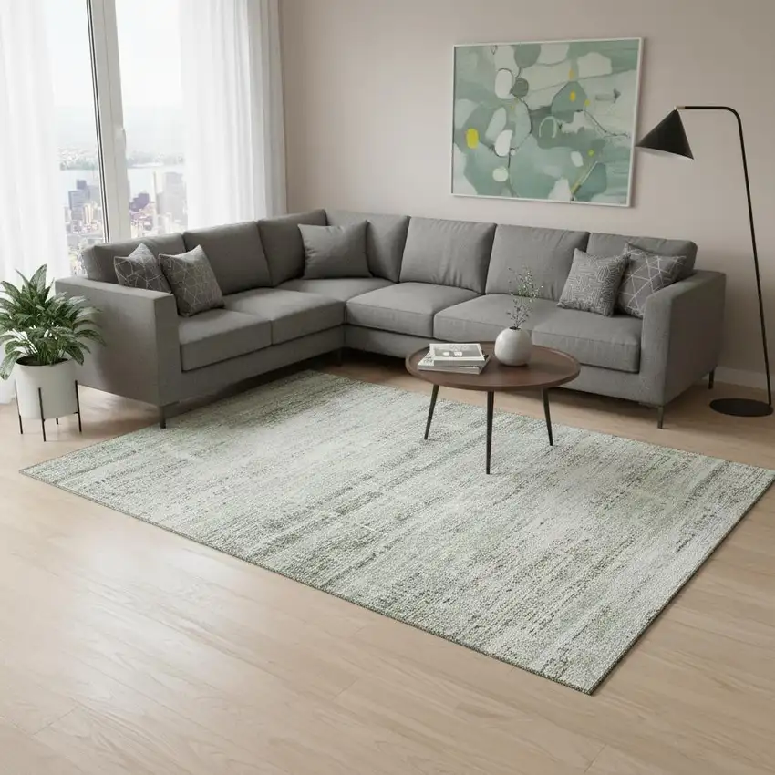 Sage And Ivory Abstract Washable Area Rug With UV Protection Photo 2