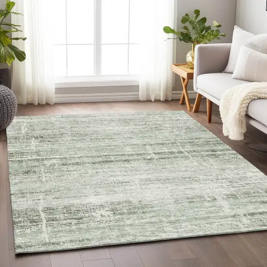 Sage And Ivory Abstract Washable Area Rug With UV Protection Photo 4